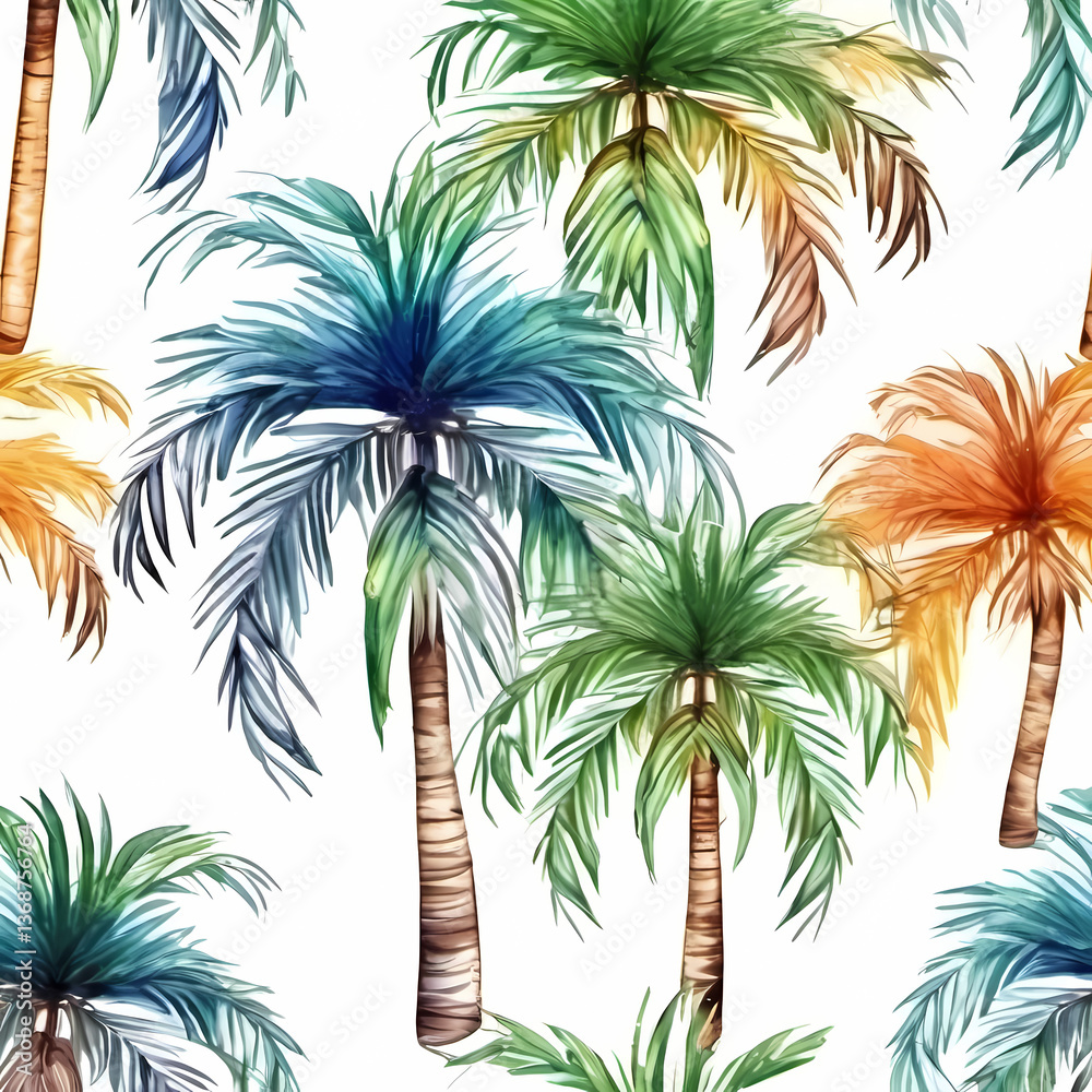 Fototapeta premium tropical palm trees cluster watercolor illustration