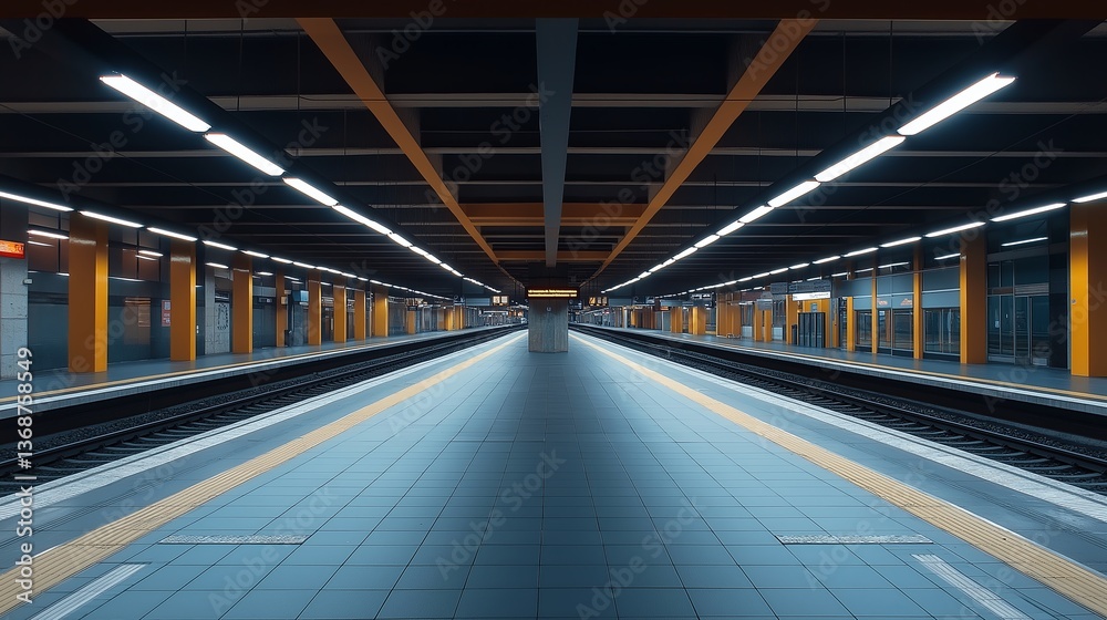 A train station where everything is symmetrical and perfectly aligned A train station where everything is symmetrical and perfectly aligned