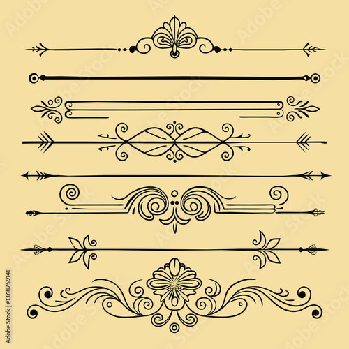 Wallpaper Mural a set of elegant thin brown decorative line  Torontodigital.ca