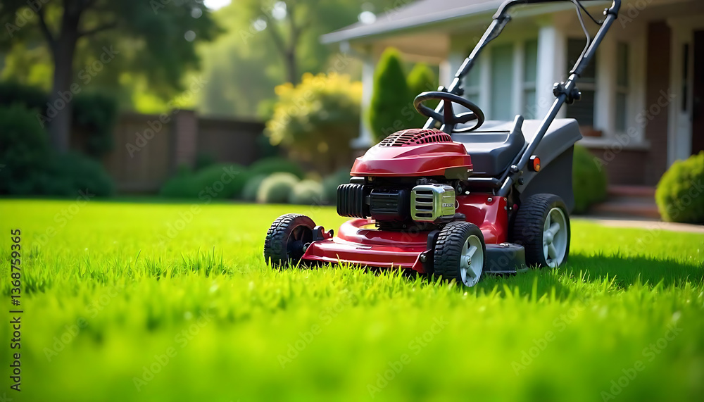 Robot lawn mower cutting grass, Modern farming, Close-up of a lawn mower on the grass, created with generative ai Robot lawn mower cutting grass, Modern farming, Close-up of a lawn mower on the grass, created with generative ai