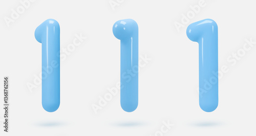 Set blue glass icon, 3d render number 1, one sign. Realistic design element. Vector illustration isolated on white for postcard, icons, poster, banner, web, design, arts
