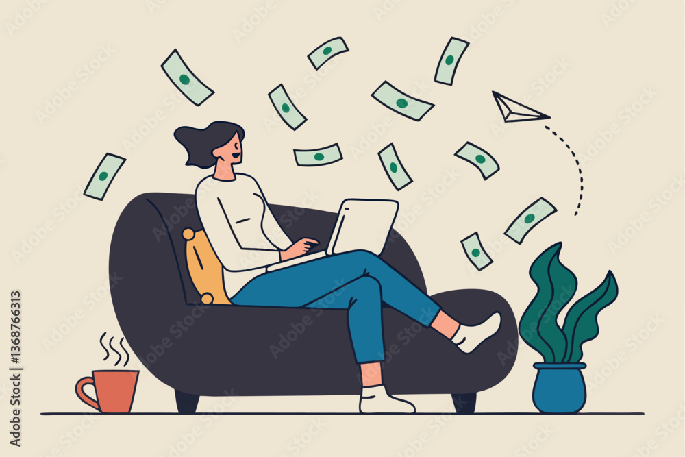 Self employed, freelancer or online business owner, remote work from home, individual job or distance worker, e-commerce business concept, young woman making money work with computer laptop at home. Self employed, freelancer or online business owner, remote work from home, individual job or distance worker, e-commerce business concept, young woman making money work with computer laptop at home.