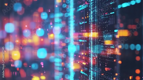 Wallpaper Mural Abstract digital network server room.  Dynamic visual representation of data streams and servers in action.  Intricate code, glowing data points Torontodigital.ca