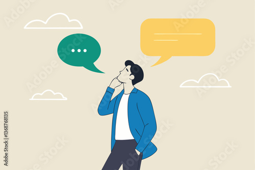 Second opinion, suggestion or advice to consider, reason or logical thinking, information to make decision or judgement concept, businessman think from listening to second opinion and make decision.