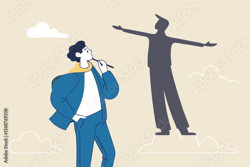 Honesty or trust, liar, fake or business fraud, integrity or telling the truth, false information, cheating or hiding the truth concept, dishonesty businessman lying with Pinocchio long nose shadow.