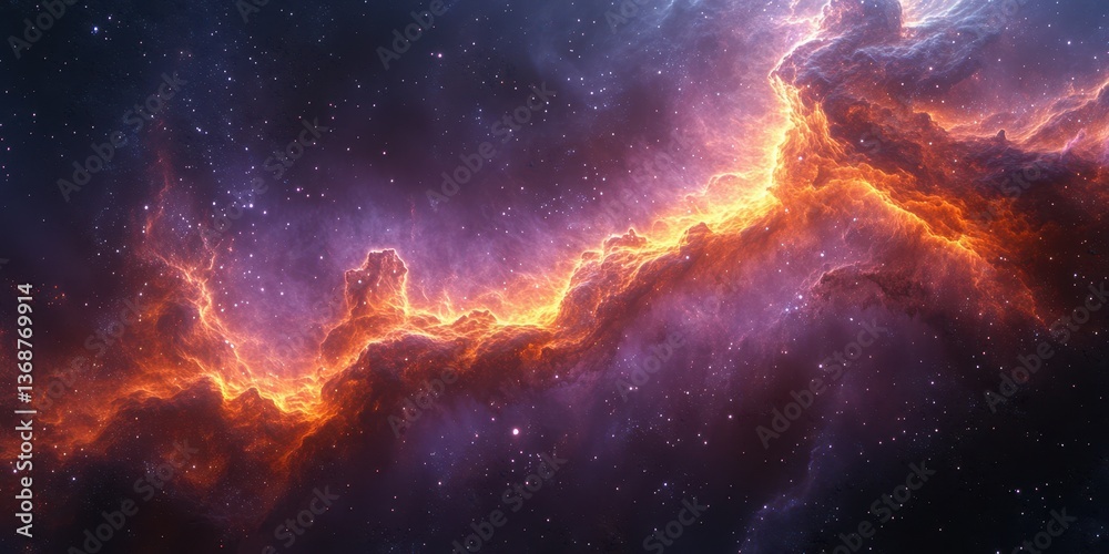 Fototapeta premium Stunning cosmic nebula illuminated by orange and purple hues in deep space