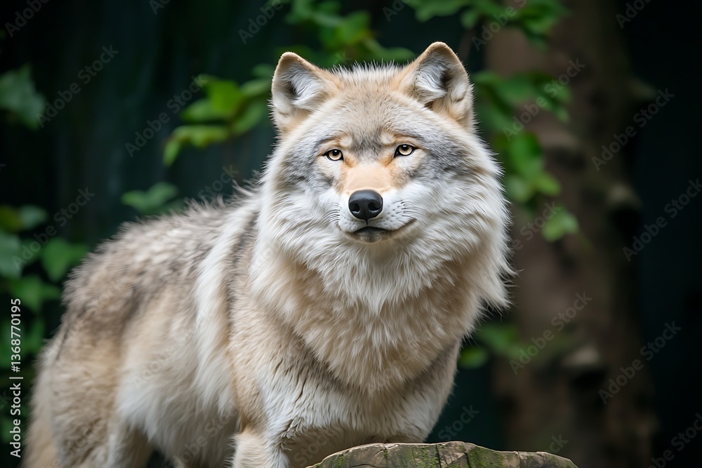 Obraz premium Majestic Wolf in Forest Setting.