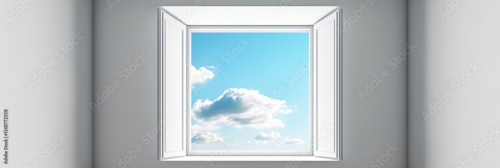 Abstract white background with a window and sky view, a minimal interior design or wallpaper design concept Abstract white background with a window and sky view, a minimal interior design or wallpaper design concept