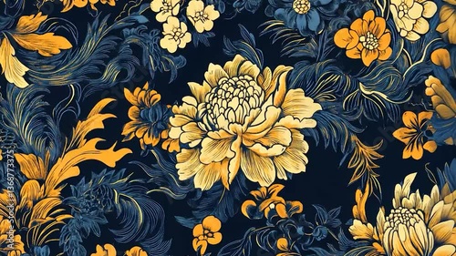 Floral Damask Pattern on Dark Background
