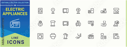 Electric Appliances line icon. Related to appliance, electronic, dishwasher, kitchen, cooking and more. Household icon set. Minimal icons set. Pixel perfect. Editable stroke.