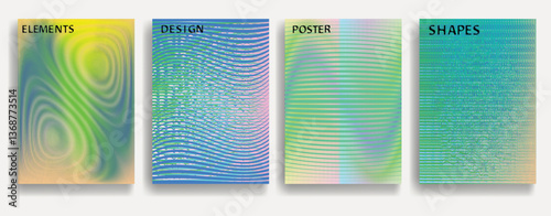 Glitch distorted geometric template brochures . Modern art design . Noise destroyed glitched flyer . Trendy brochure with vector lines . Glitched flyer. Hologram effects . set of vector templates