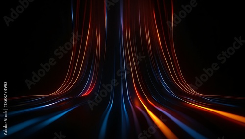 3d render, abstract futuristic neon background with glowing ascending lines. Fantastic wallpaper