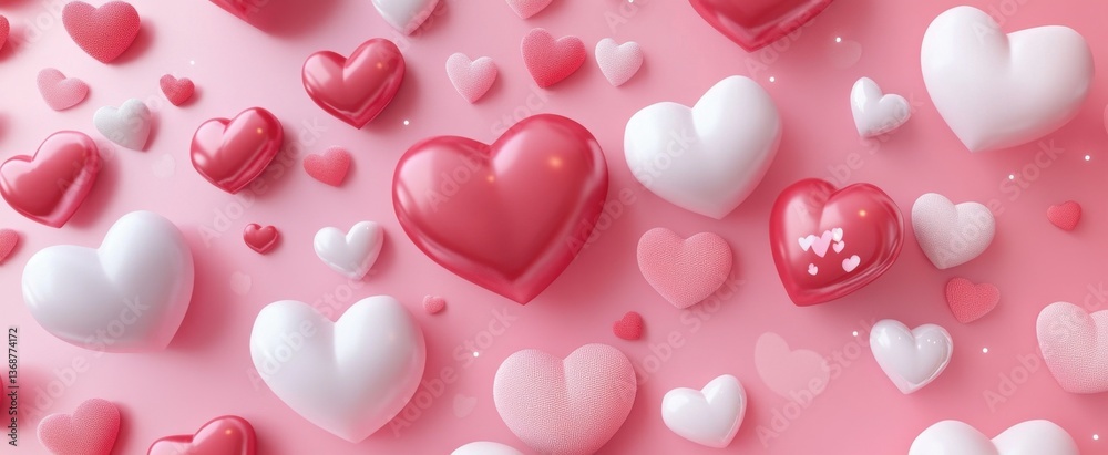 A delightful arrangement of colorful hearts in red and white on a soft pink background, perfect for conveying love and affection in design projects. A delightful arrangement of colorful hearts in red and white on a soft pink background, perfect for conveying love and affection in design projects.