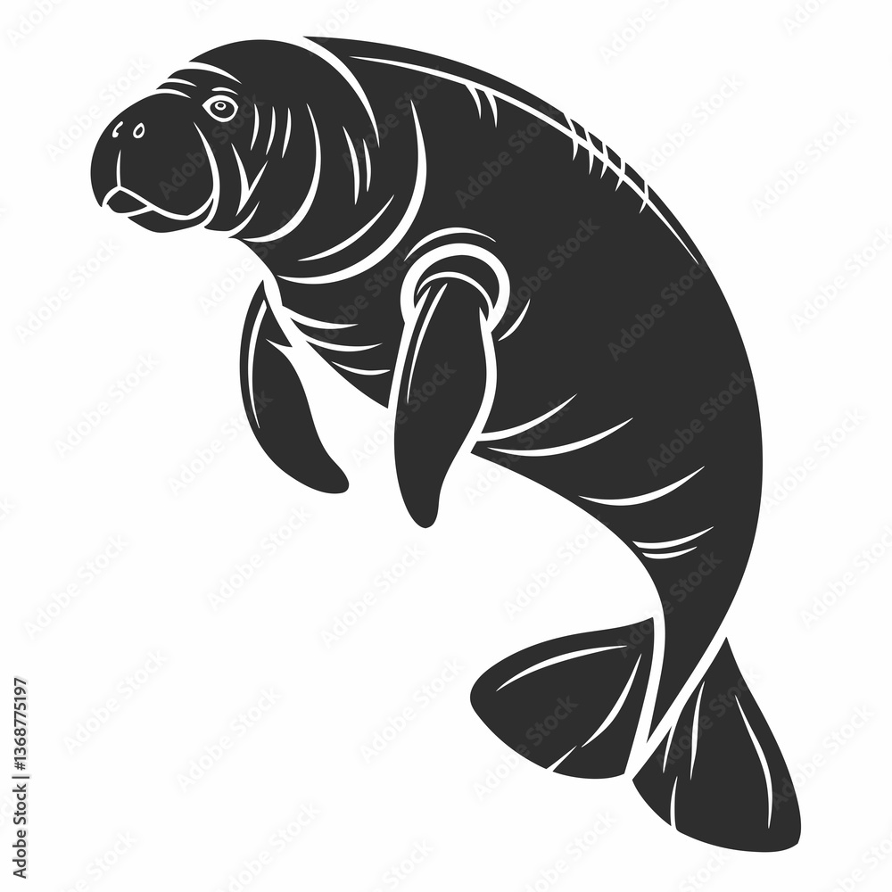 Fototapeta premium Manatee black silhouette icon vector