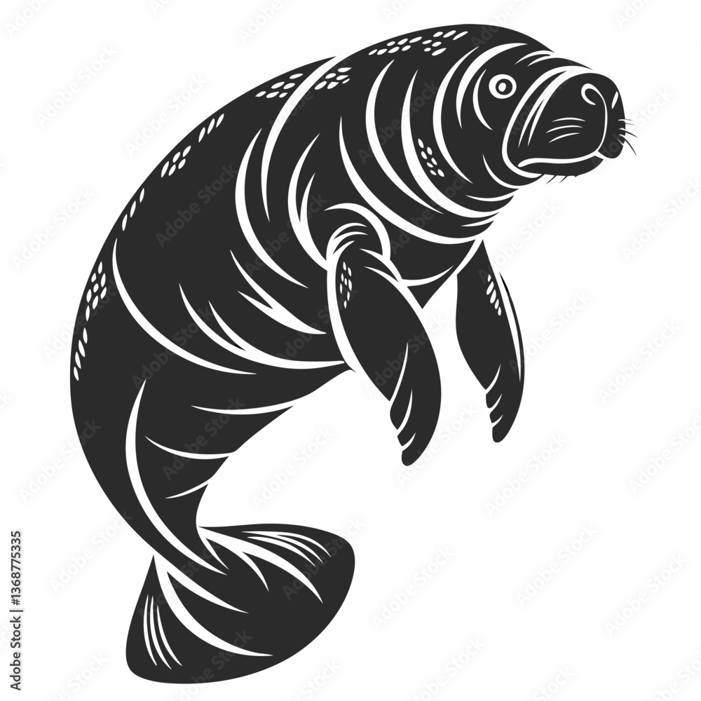 Fototapeta premium Manatee black silhouette icon vector