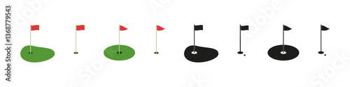 Golf icon. Golf sign vector set. Green field hole with flag. Golfing championship. Logo of golf club.