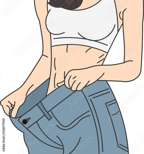 Woman with defined abdomen, weight loss results with diet and focus on health