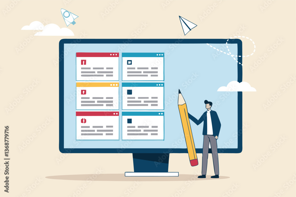 Prioritize important task, flag with priority or urgency to finish work, organize or plan work agenda, project management software or planner concept, businessman project manager prioritize tasks. Prioritize important task, flag with priority or urgency to finish work, organize or plan work agenda, project management software or planner concept, businessman project manager prioritize tasks.