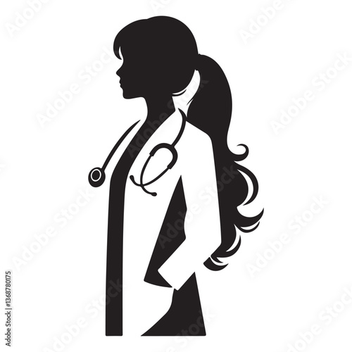 Female doctor wearing stethoscope silhouette illustration for healthcare professionals