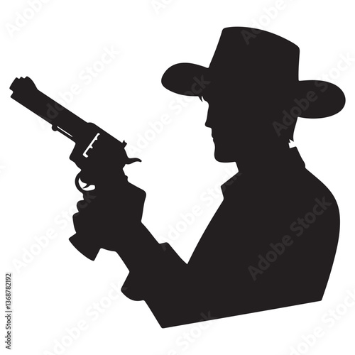 Silhouette Cowboy Duel Gunfighter Heroic Stand Western Illustration