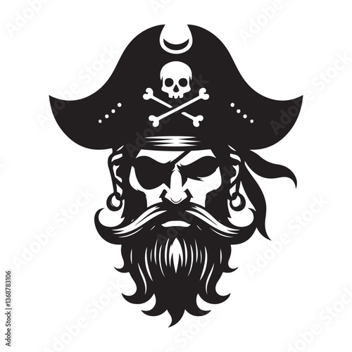 Pirate Captain with Beard Vector Illustration Jolly Roger Design