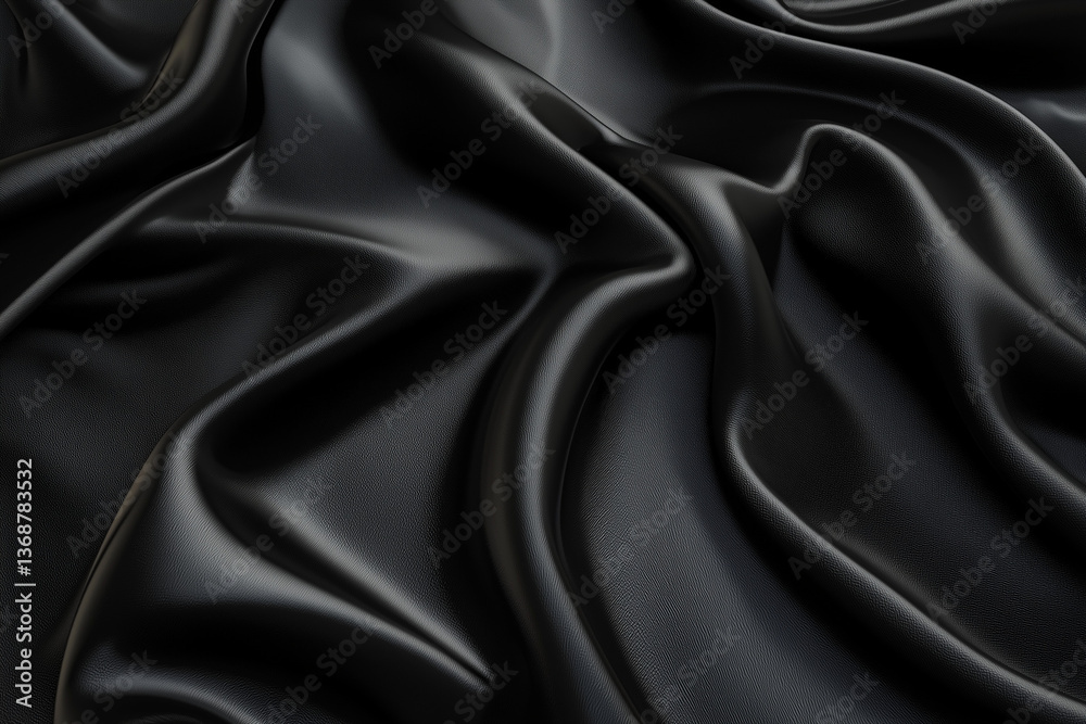 Fototapeta premium Dark Draped Fabric, Smooth Black Textile, Elegant Silk Texture