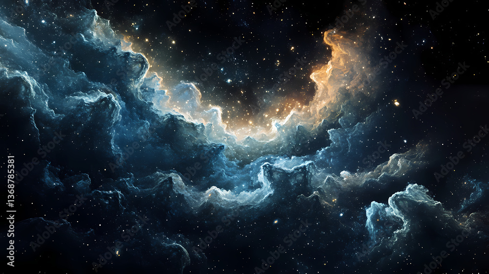 Fototapeta premium Cosmic ripples creating stellar patterns outer space digital artwork dark environment abstract viewpoint. Celestial Ripples. Illustration