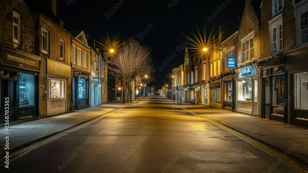 Fototapeta premium Empty urban street scene illuminated by streetlights during twilight hour