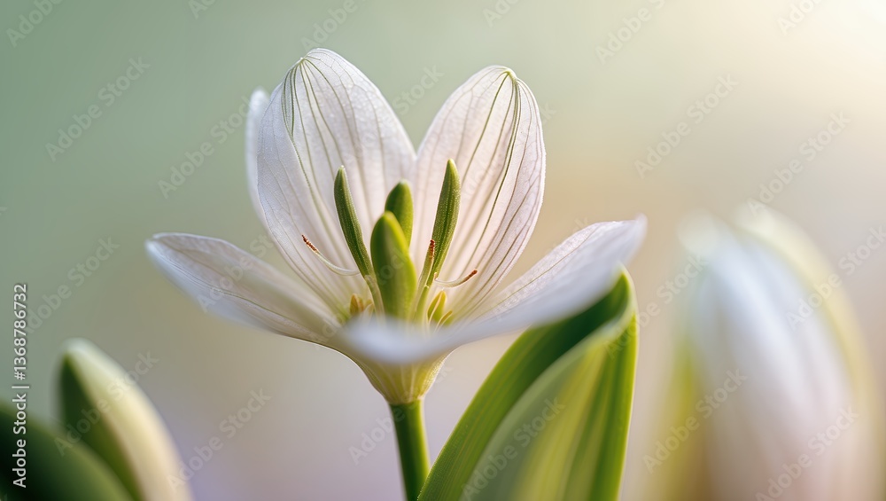Obraz premium Close-up shot of a delicate white flower, petals open, vibrant, natural light