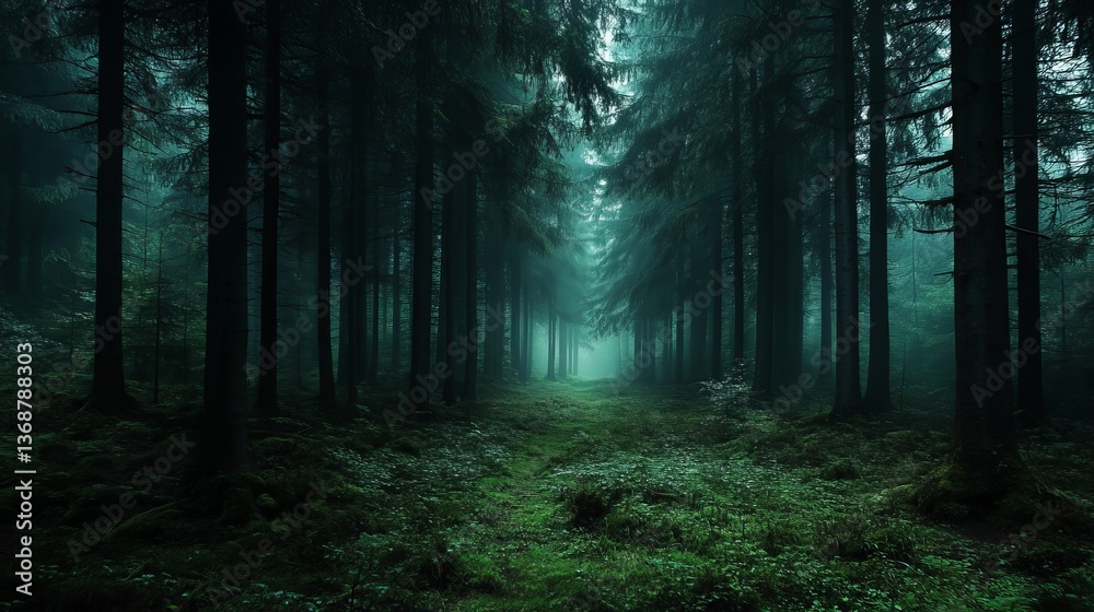 Fototapeta premium Dark Forest Wallpaper: A Mysterious and Enchanting Nature Escape