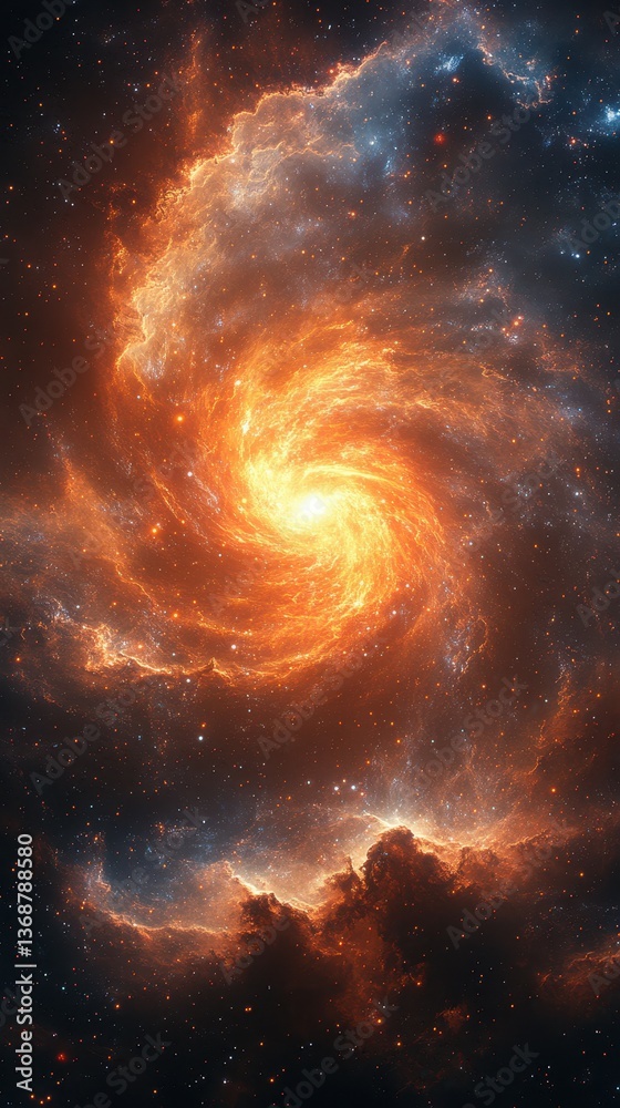 Fototapeta premium Vibrant spiral galaxy showcasing swirling colors and bright core in deep space at twilight