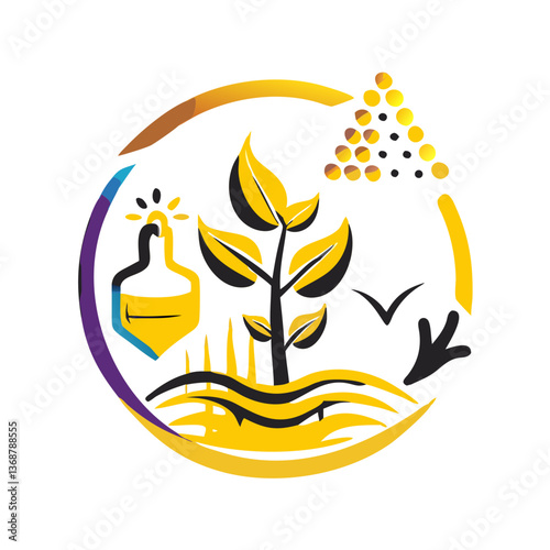 Sustainable Farming Logo with Seedling and Nature Elements  