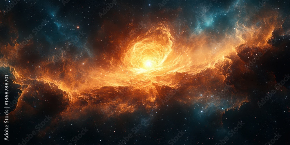 Fototapeta premium Vibrant cosmic nebula illuminated by a radiant star in deep space