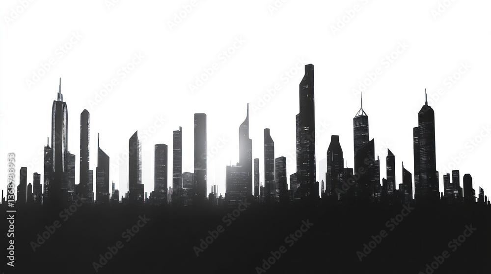 Naklejka premium Silhouetted Skyline: An Urban Landscape of Towering Structures