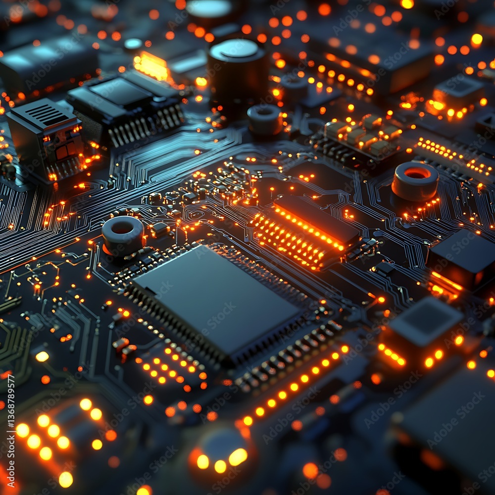 Fototapeta premium High-tech circuit board with glowing components (2)