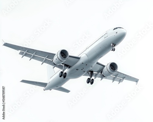 Realistic White Airplane Flying on Isolated Background