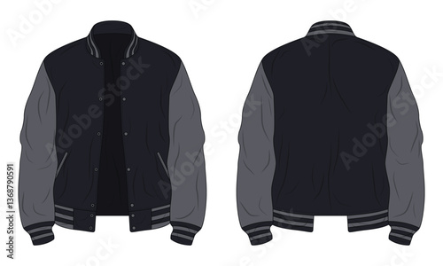Black and grey varsity jacket mockup front and back view