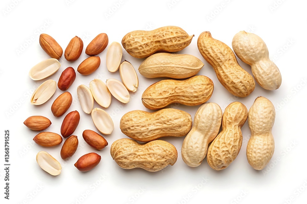 Peanuts in shells and shelled isolated on white background Peanuts in shells and shelled isolated on white background
