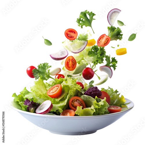 Falling salad isolated on transparent background  
