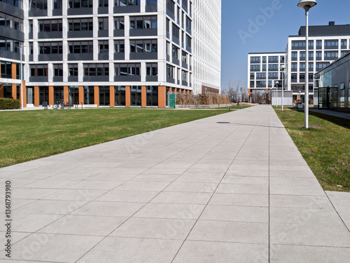 Modern business center with office buildings
