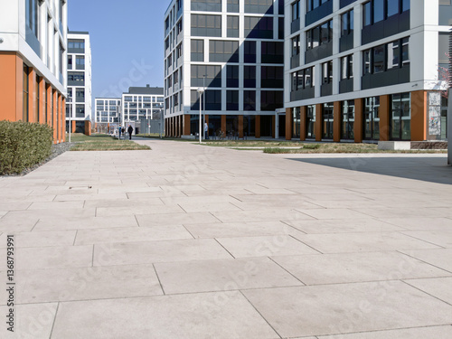 Modern business center with office buildings