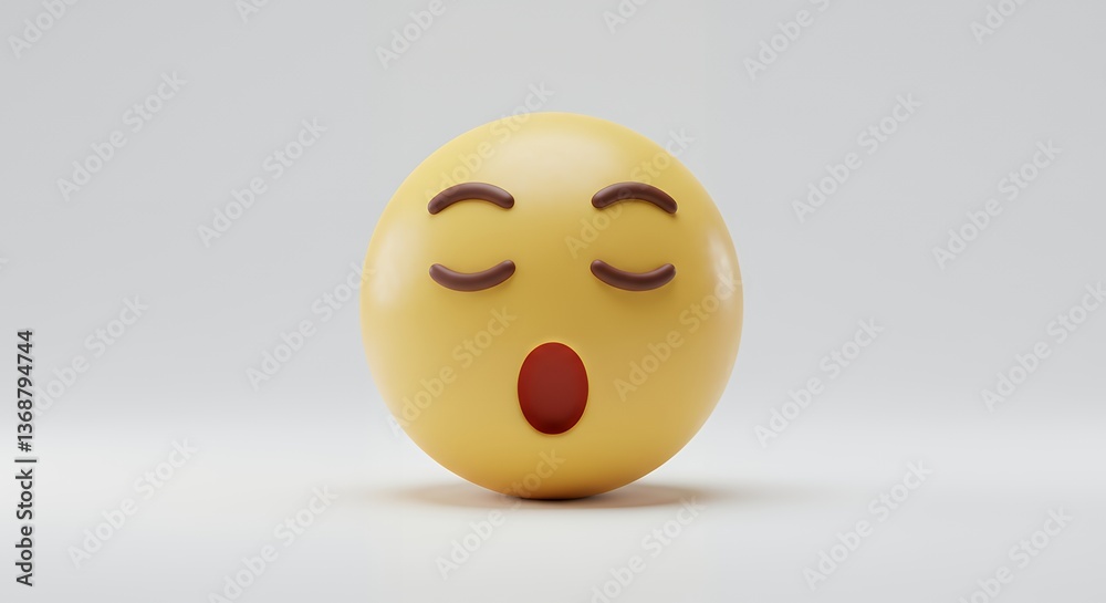 Fototapeta premium 3D Render of a Sleepy Emoticon: A Peaceful Yellow Face with Closed Eyes and Open Mouth