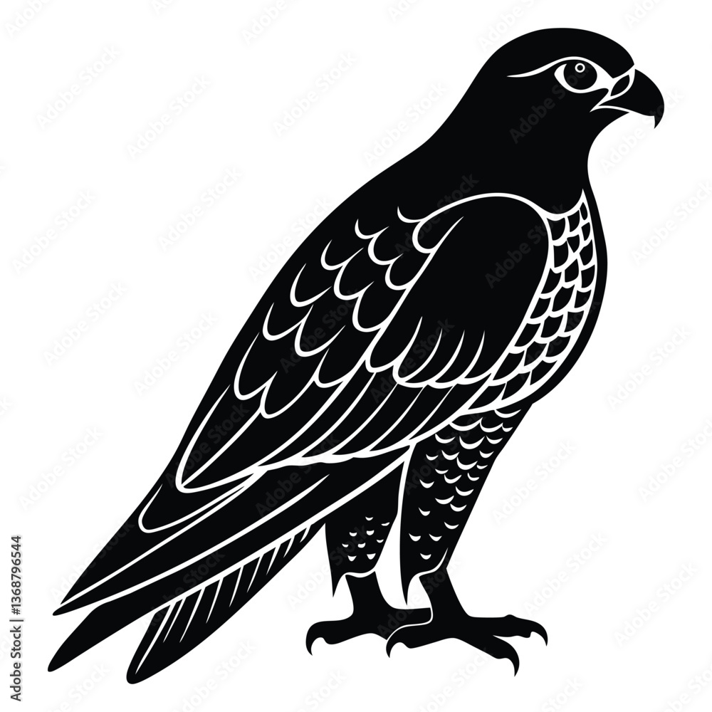 Fototapeta premium Falcon silhouettes and icons. Black flat color simple elegant white background Falcon animal vector and illustration.