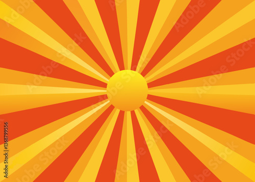 A dynamic sunburst background with golden yellow and orange rays creating a retro summer vibe. Ideal for energetic and cheerful designs, advertisements, and event posters