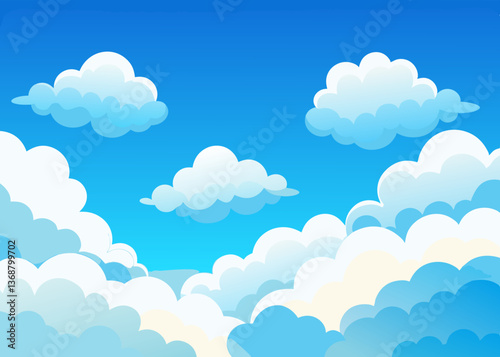 A vibrant blue sky background with soft, fluffy clouds. Ideal for summer, nature, and outdoor themes, creating a bright and uplifting atmosphere.