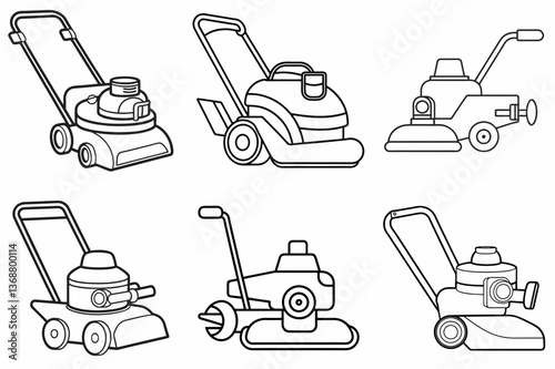 Brush Cutter Machine Outline Coloring Book Page Line Art Drawing Set on White Background