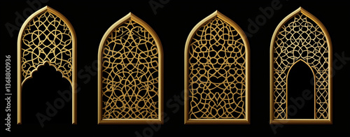Golden Gothic Arch Windows Intricate Design, Elegant Frames