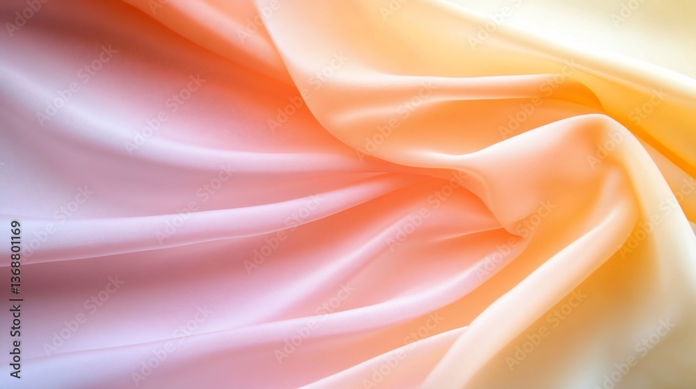 Fototapeta premium Soft flowing fabric, gradient of orange, yellow, and pink hues. Gentle folds