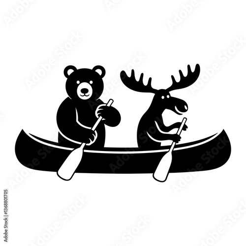 Canoe with Bear and Moose Silhouette