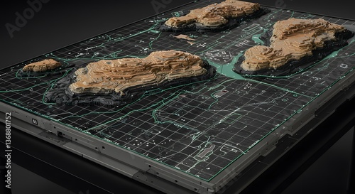 Futuristic Digital Terrain Model with High-Tech Mapping